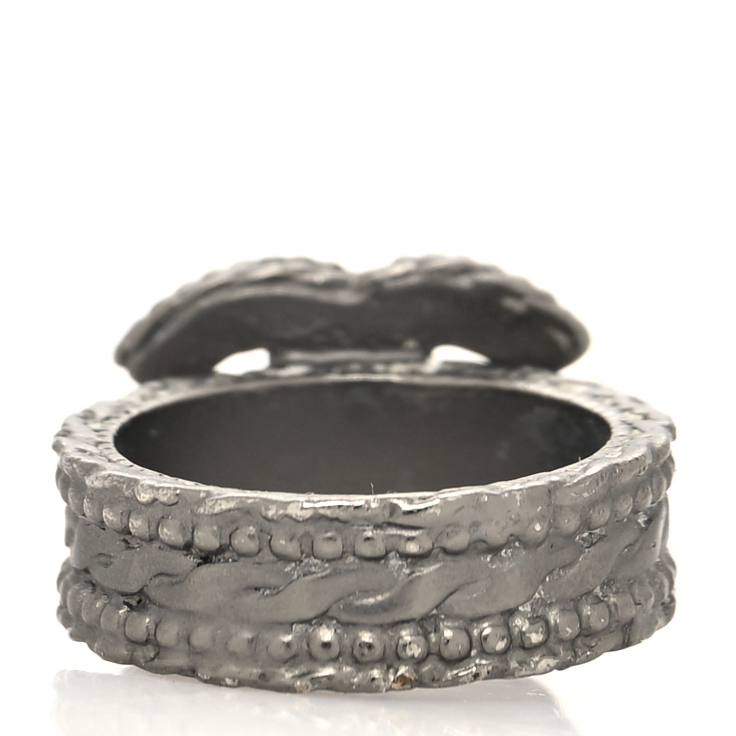 Ruthenium Glitter Enamel CC Ring 6.5 53 Black Silver
