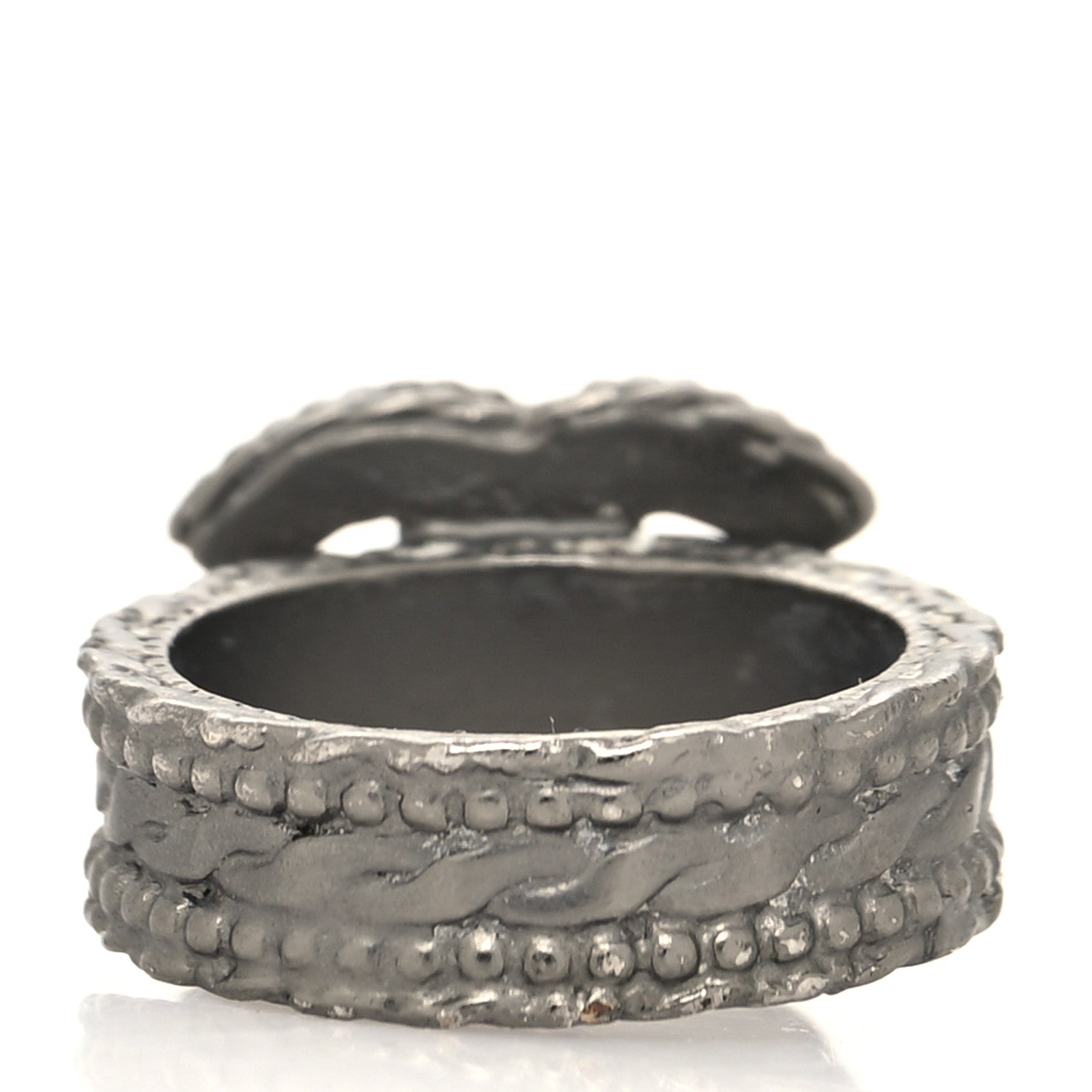 Chanel Ruthenium Glitter Enamel CC Ring 6.5 53 Black Silver 3 of 4