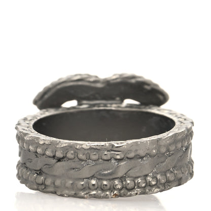 Chanel Ruthenium Glitter Enamel CC Ring 6.5 53 Black Silver 3 of 4