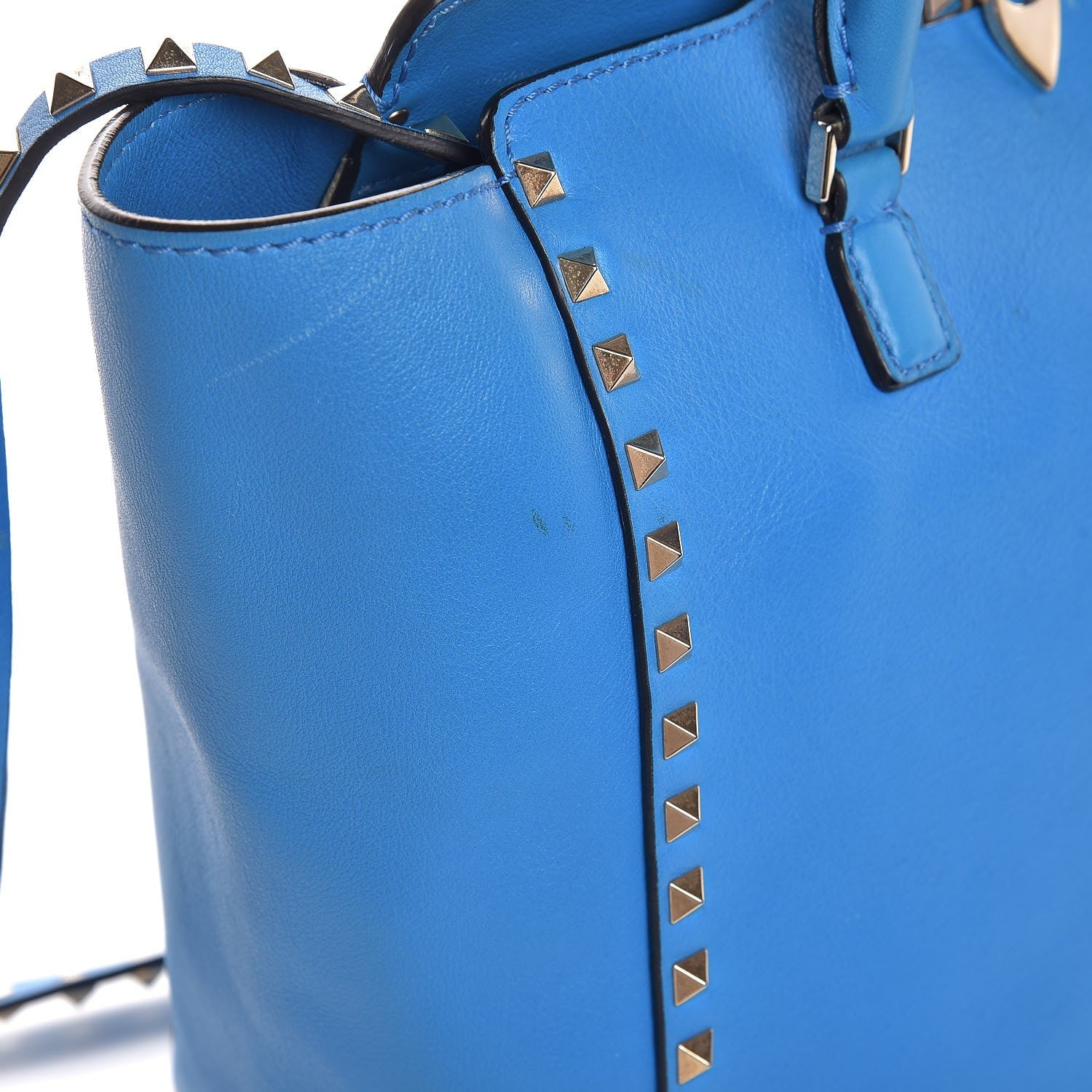 Valentino Garavani Vitello Rockstud Double Handle Tote Blue Fluo 11 of 11