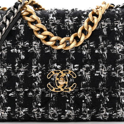 Chanel Tweed Quilted Large Chanel 19 Flap Black Silver Ecru 8 of 11