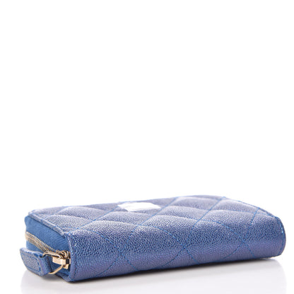 Chanel Metallic Caviar Quilted Zip Coin Purse Dark Blue 4 of 8