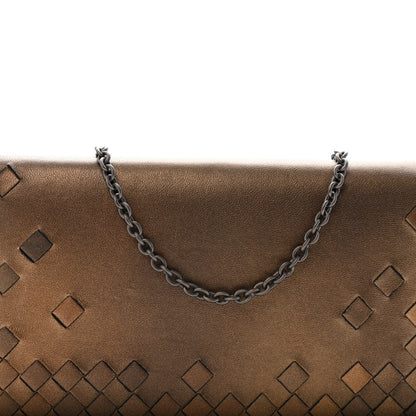 Bottega Veneta Metallic Nappa Intrecciato Continental Wallet on Chain Dark Copper 9 of 14
