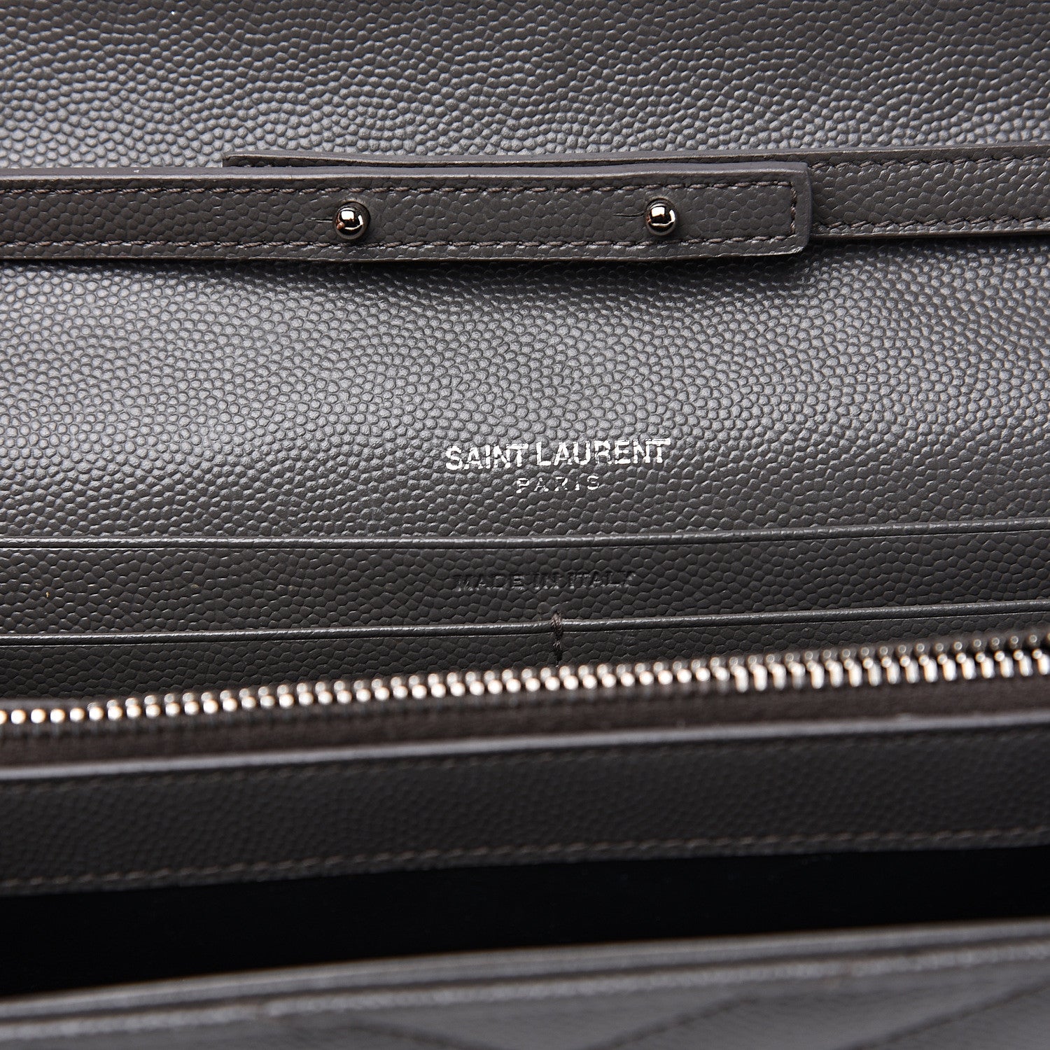 Saint Laurent Grain De Poudre Matelasse Chevron Monogram Chain Wallet Fog 5 of 12