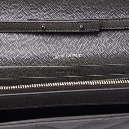 Saint Laurent Grain De Poudre Matelasse Chevron Monogram Chain Wallet Fog 5 of 12