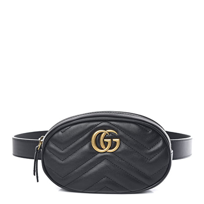 Gucci Calfskin Matelasse GG Marmont Belt Bag 85 34 Black 1 of 9