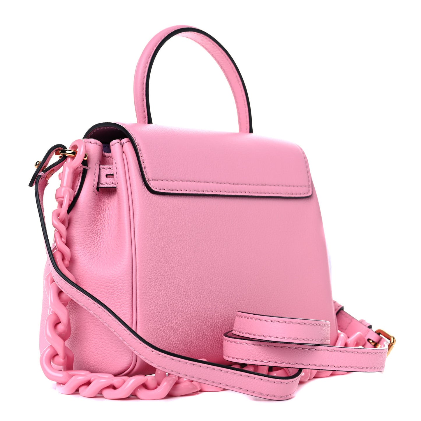 Grained Calfskin Medusa Small Top Handle Handbag Pink