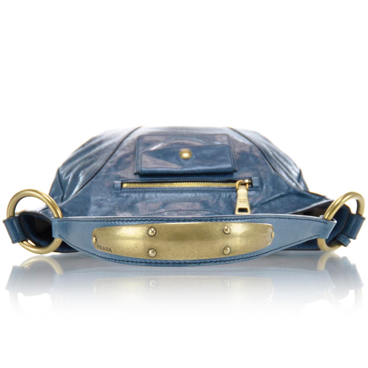 Prada Vitello Shine Hobo Denim 4 of 14