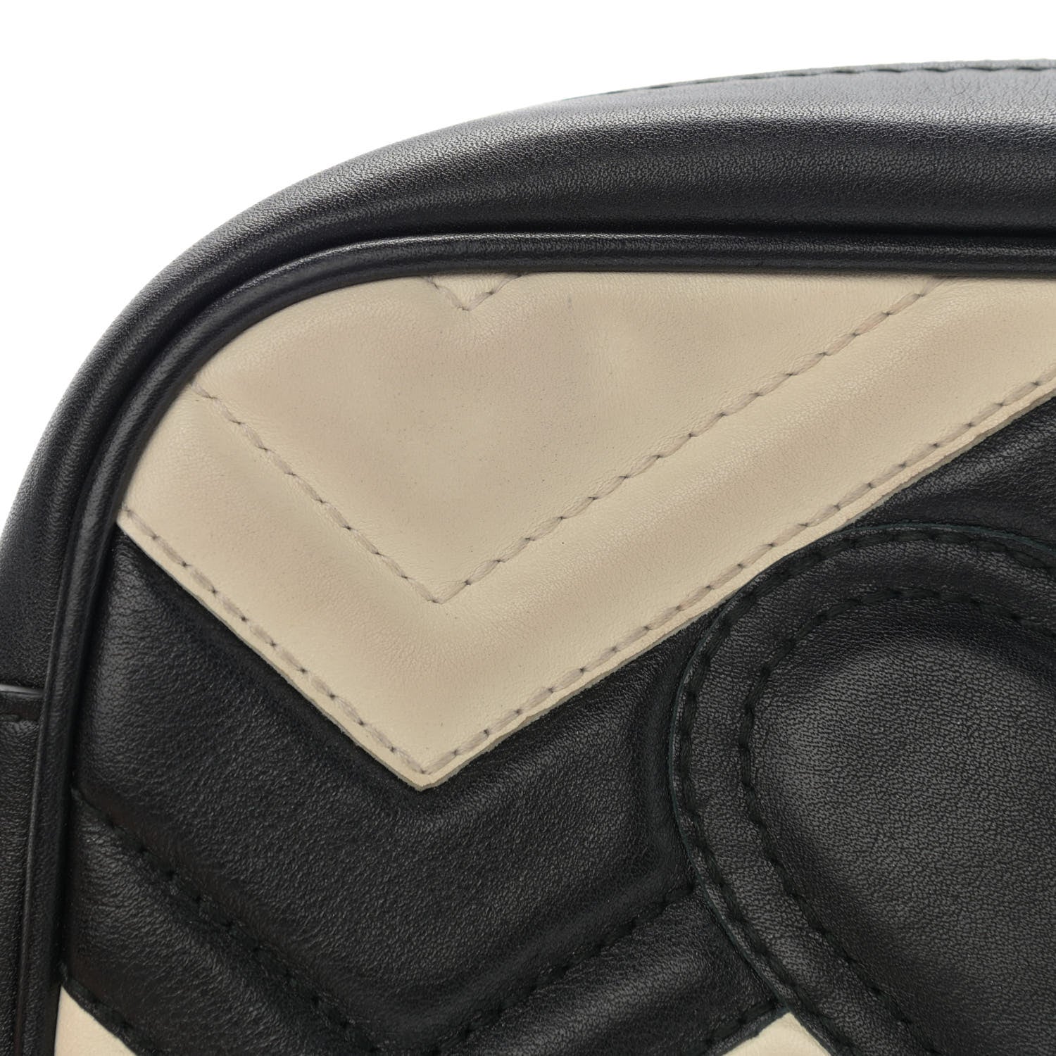 Gucci Calfskin Matelasse Mini GG Marmont Chain Shoulder Bag Black White 12 of 16