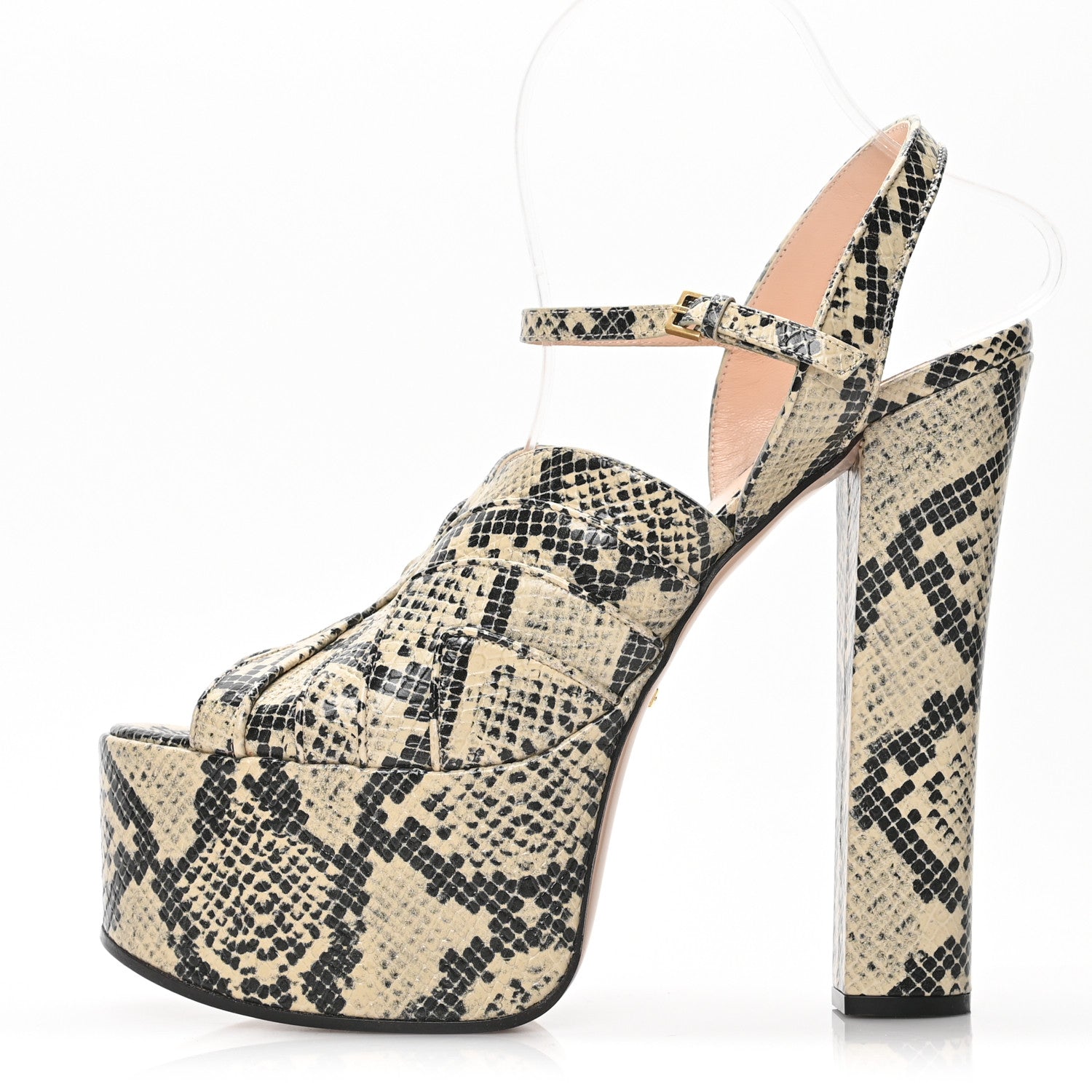 Gucci Nappa Calf Python Print Keyla Platform 60/155mm Slingback Sandals 38 Beige Avana 1 of 8