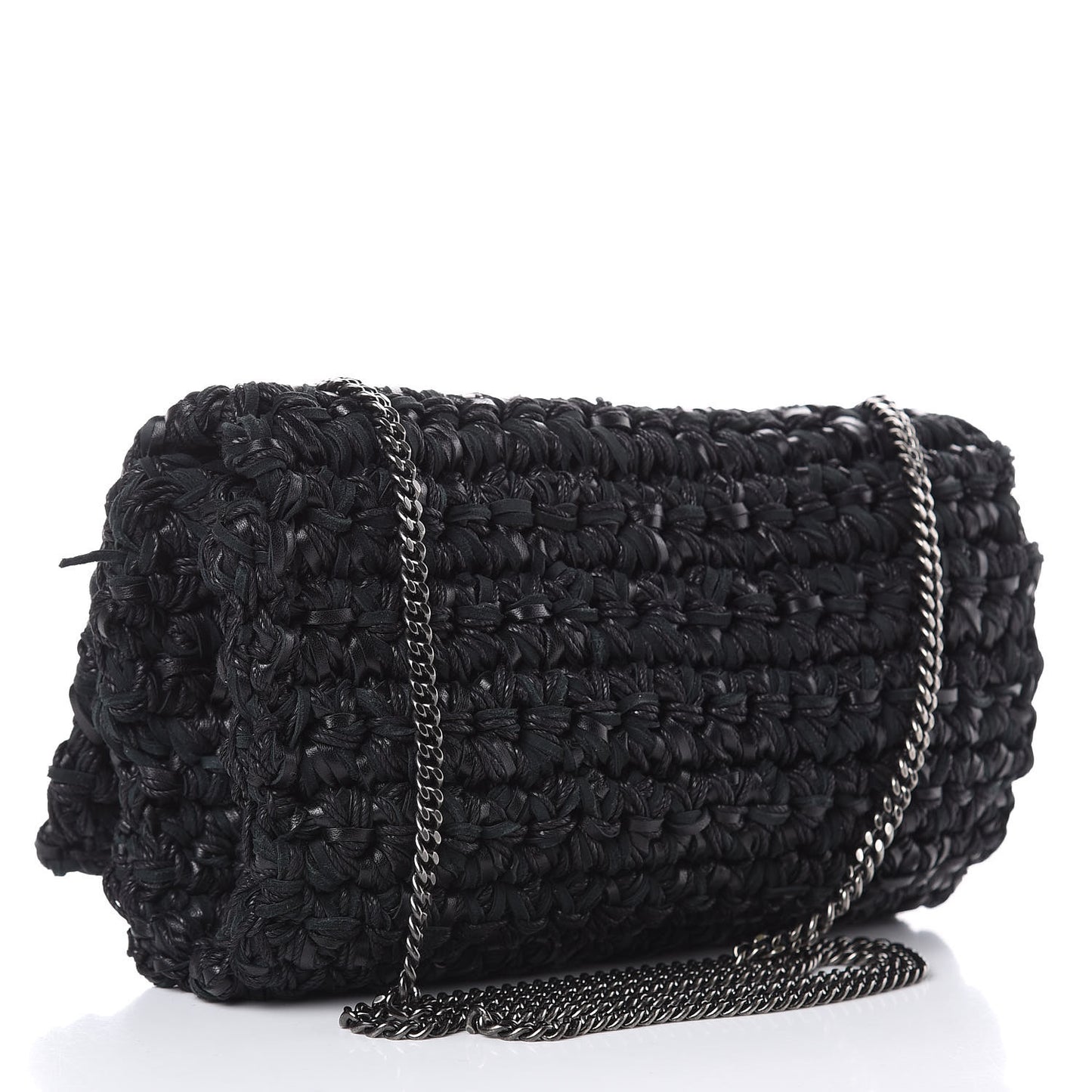 Woven Calfskin Medium Monogram Kate Satchel Black