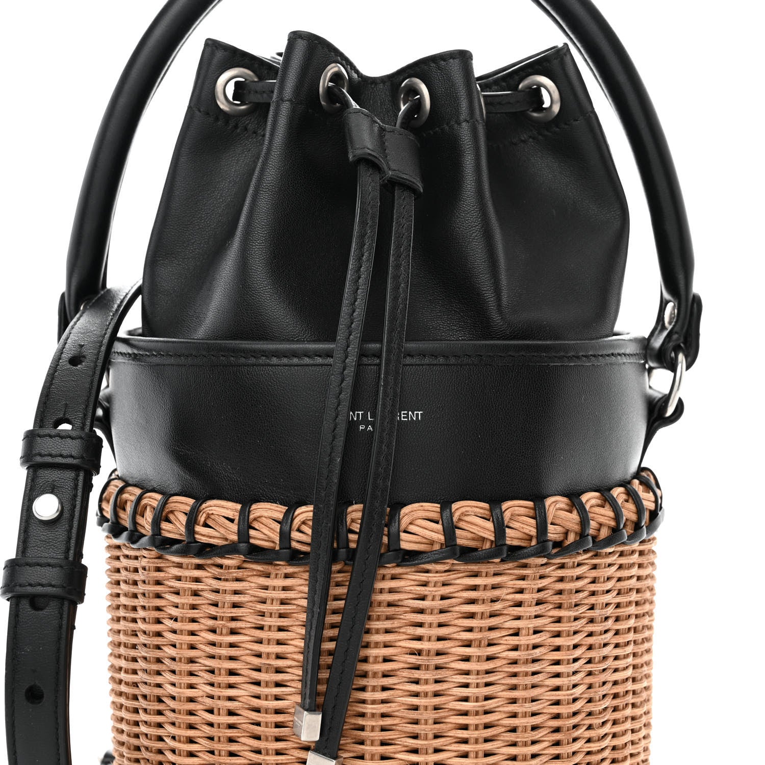 Saint Laurent Calfskin Wicker Small Bahia Bucket Bag Black 8 of 10