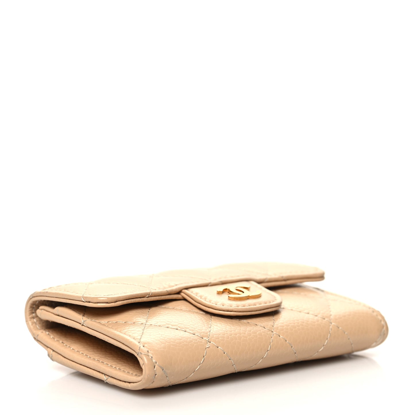 Caviar Quilted Flap Card Holder Wallet Beige