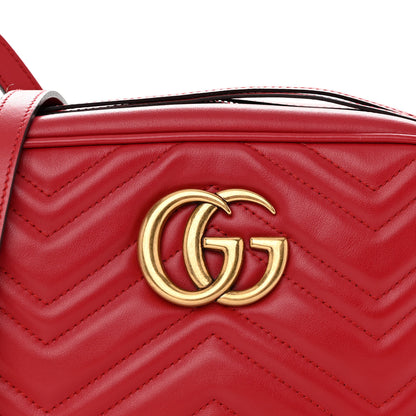 Gucci Calfskin Matelasse Small GG Marmont Chain Shoulder Bag Hibiscus Red 8 of 10