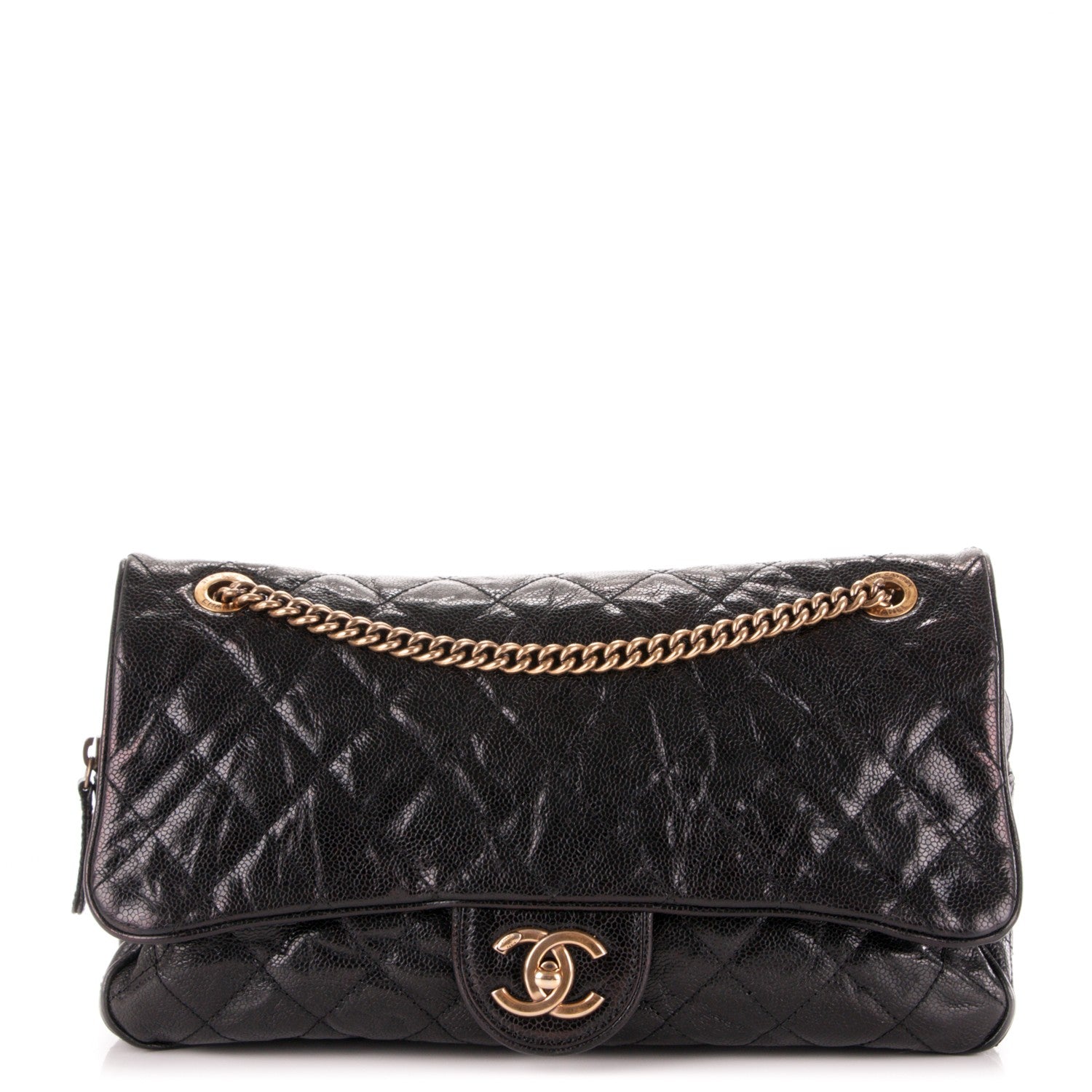 Chanel Crumpled Grained Calfskin Quilted Large Shiva Flap Black 1 of 8