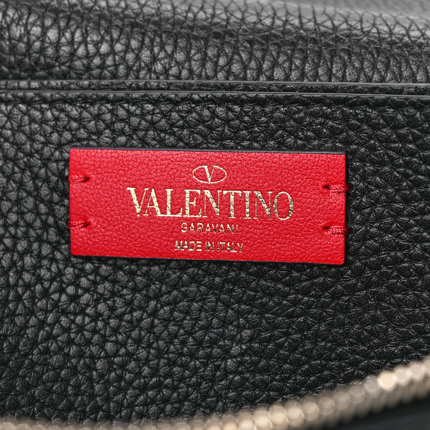 Pebbled Calfskin Rockstud Flap Wallet On Chain Black
