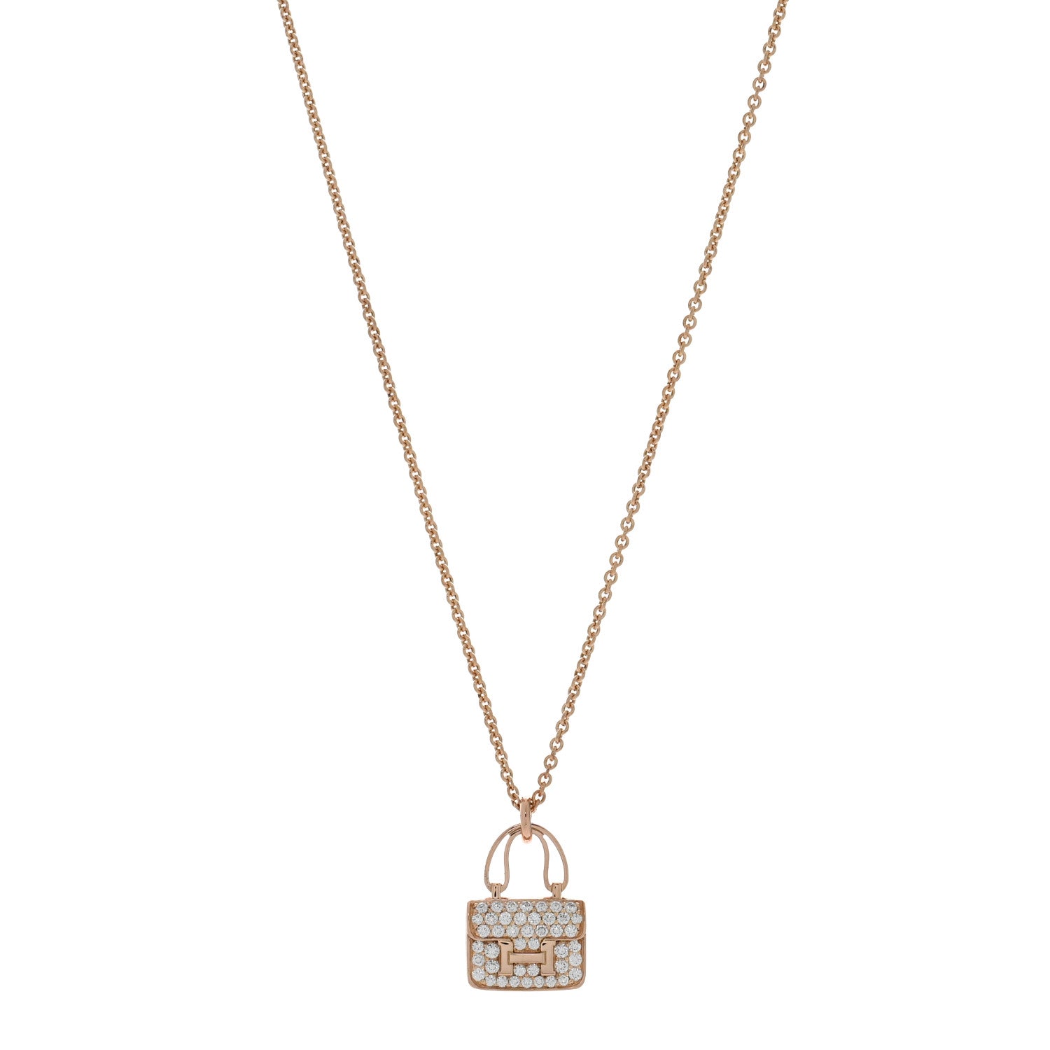 Hermes 18K Rose Gold Diamond Constance Amulettes Pendant Necklace 1 of 6