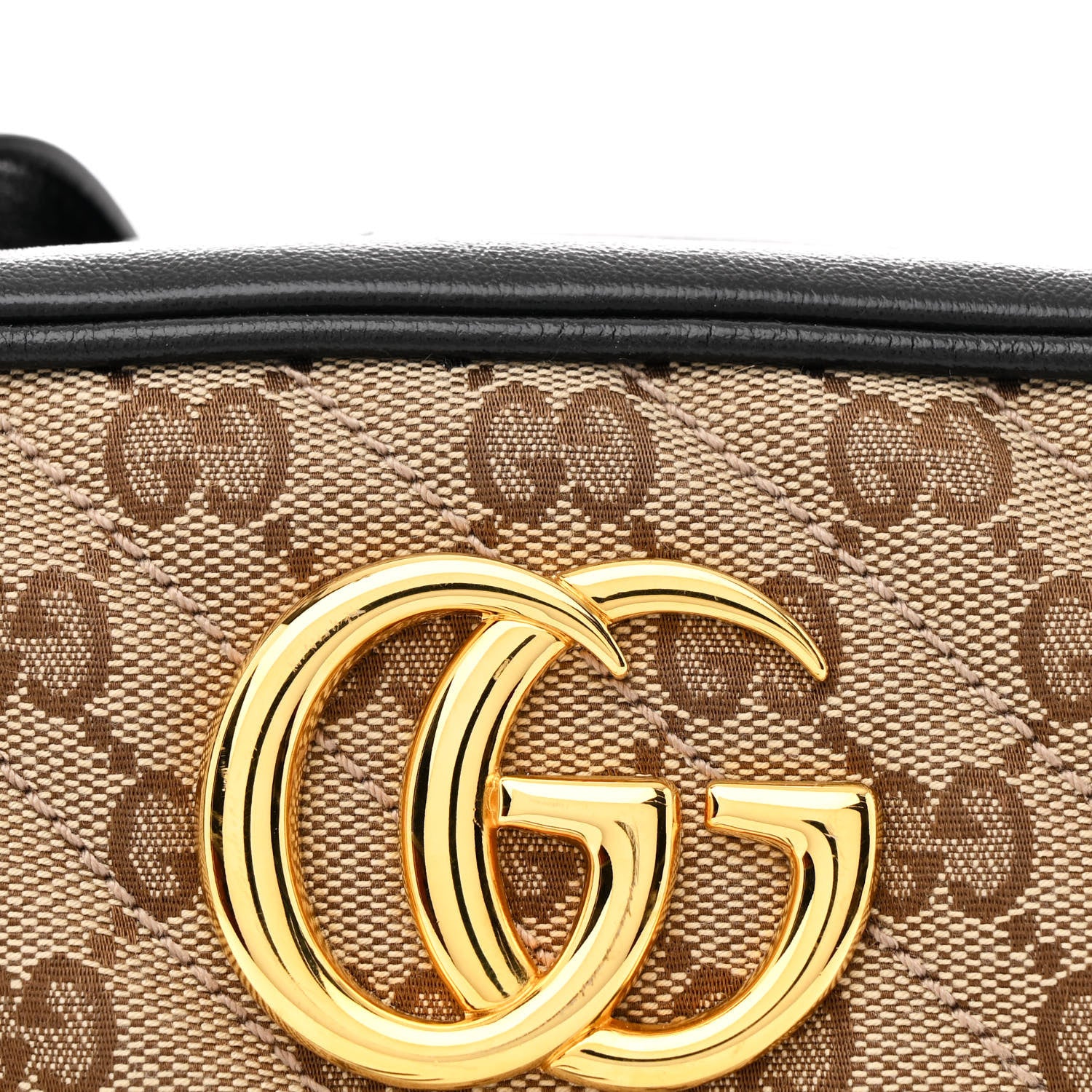 Gucci Monogram Matelasse Diagonal Small GG Marmont Chain Shoulder Bag Beige Black 8 of 10