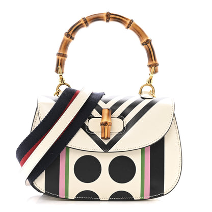 Gucci Calfskin Web Geometric Print Small Bamboo 1947 Top Handle Bag White Multicolor 1 of 13