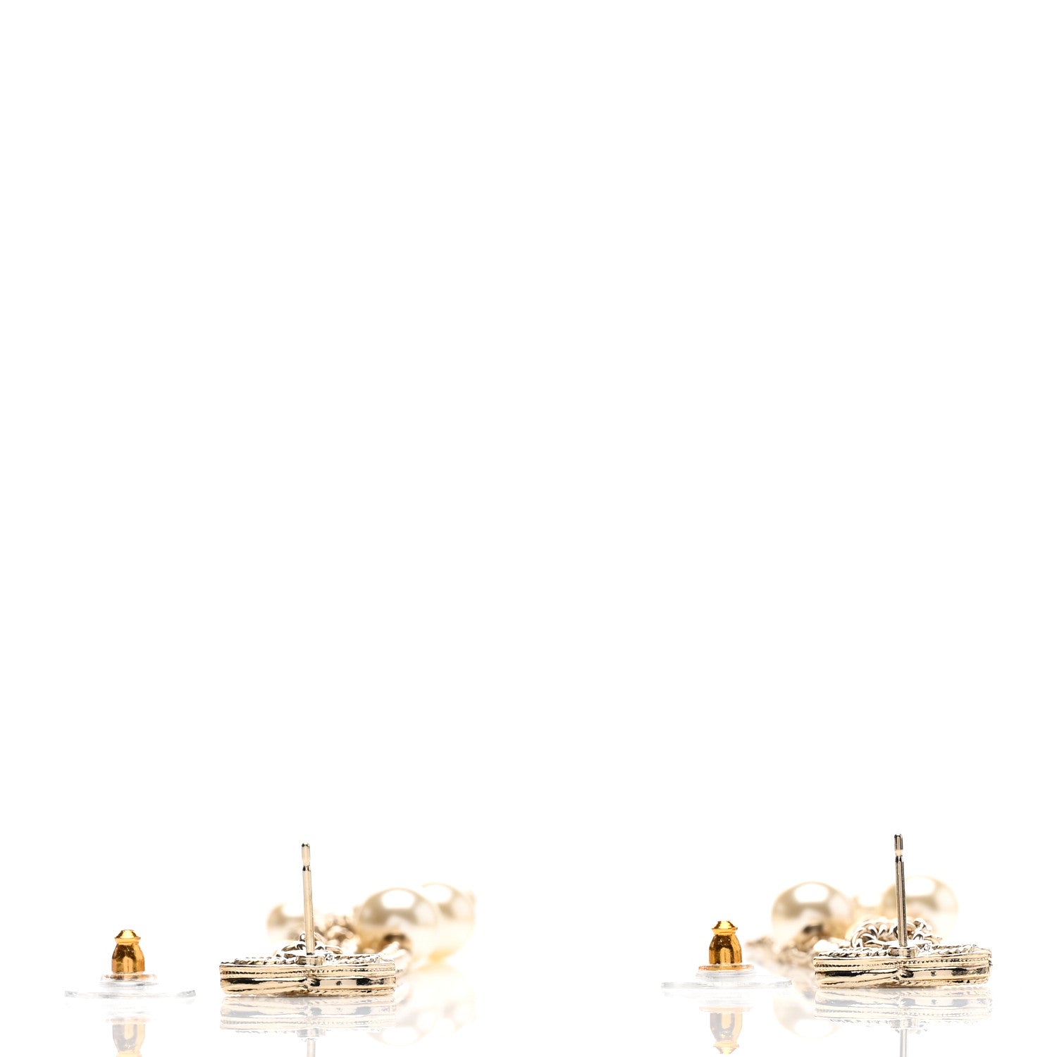 Chanel Pearl Crystal CC Chain Drop Earrings Silver 3 of 4