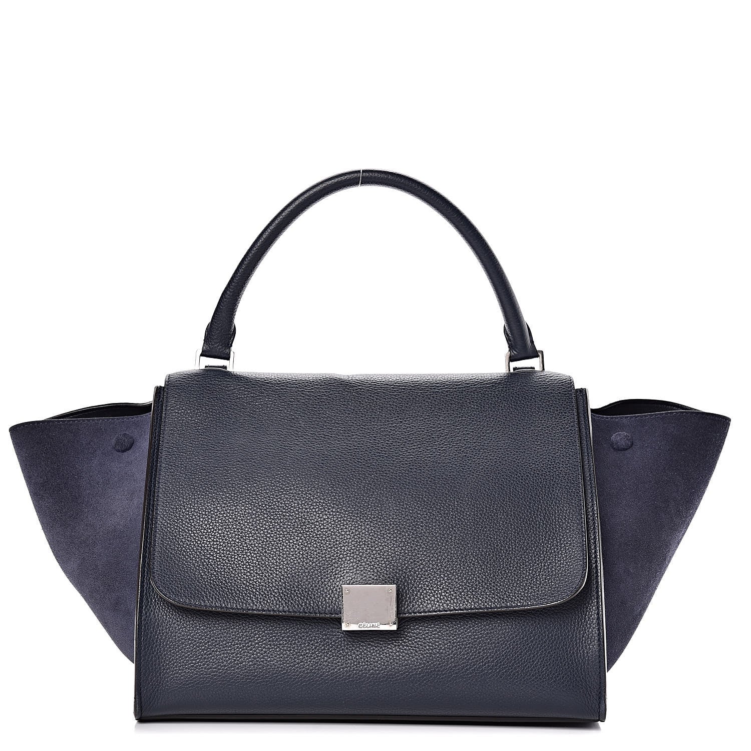 Celine Drummed Calfskin Suede Medium Trapeze Navy 1 of 17