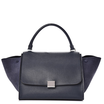 Celine Drummed Calfskin Suede Medium Trapeze Navy 1 of 17