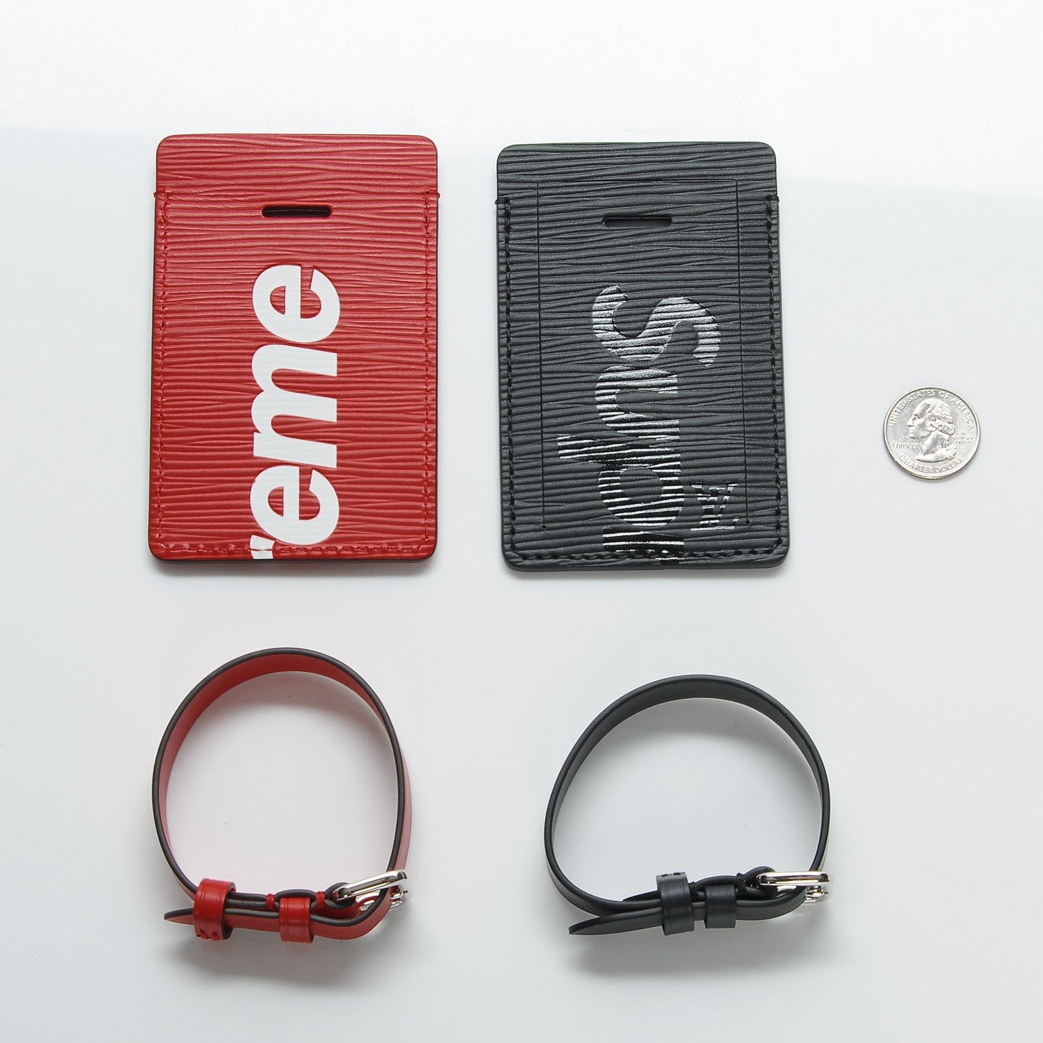 Louis Vuitton X SUPREME Epi Luggage Tag Set Black Red 2 of 4