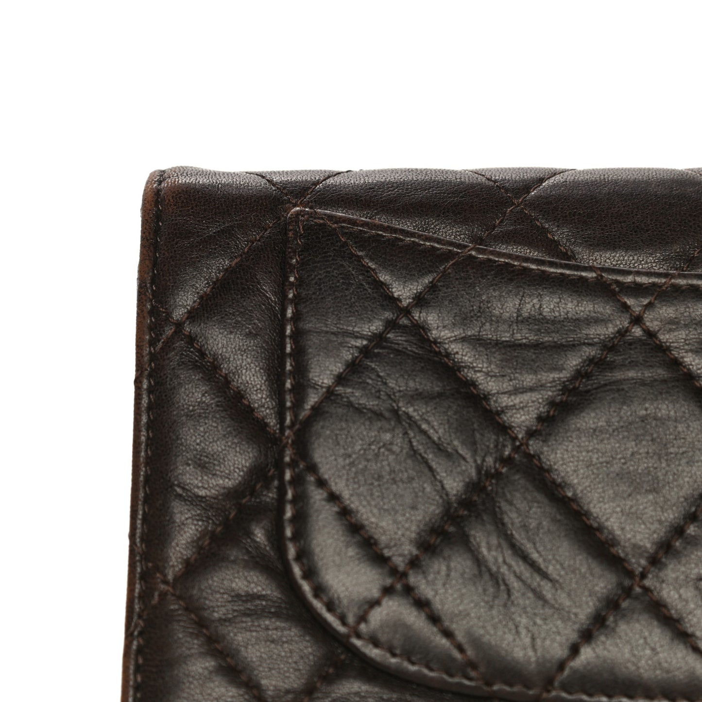 Lambskin Quilted Large Flap Wallet Dark Brown