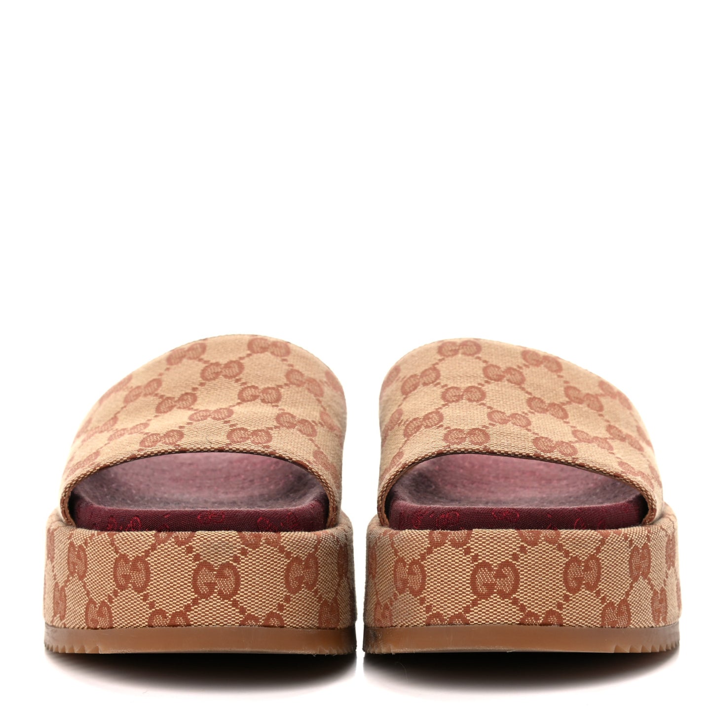 Canvas GG Monogram Angelina Platform Slide Sandals 38.5 Beige Ruggine