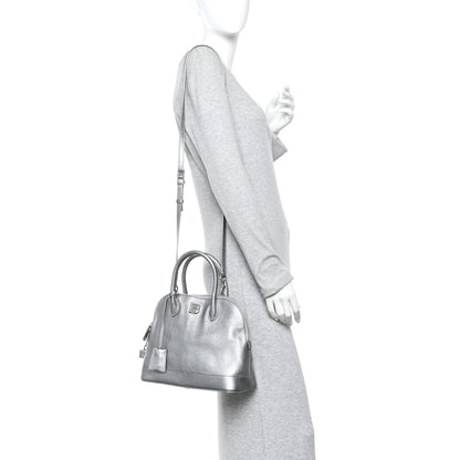 Balenciaga Metallic Calfskin LED Logo Projector Top Handle Bag Silver 2 of 17