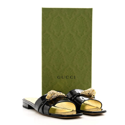 Gucci Patent Crystal Snake Head Block Heel Slide Sandals 39 Black 9 of 9