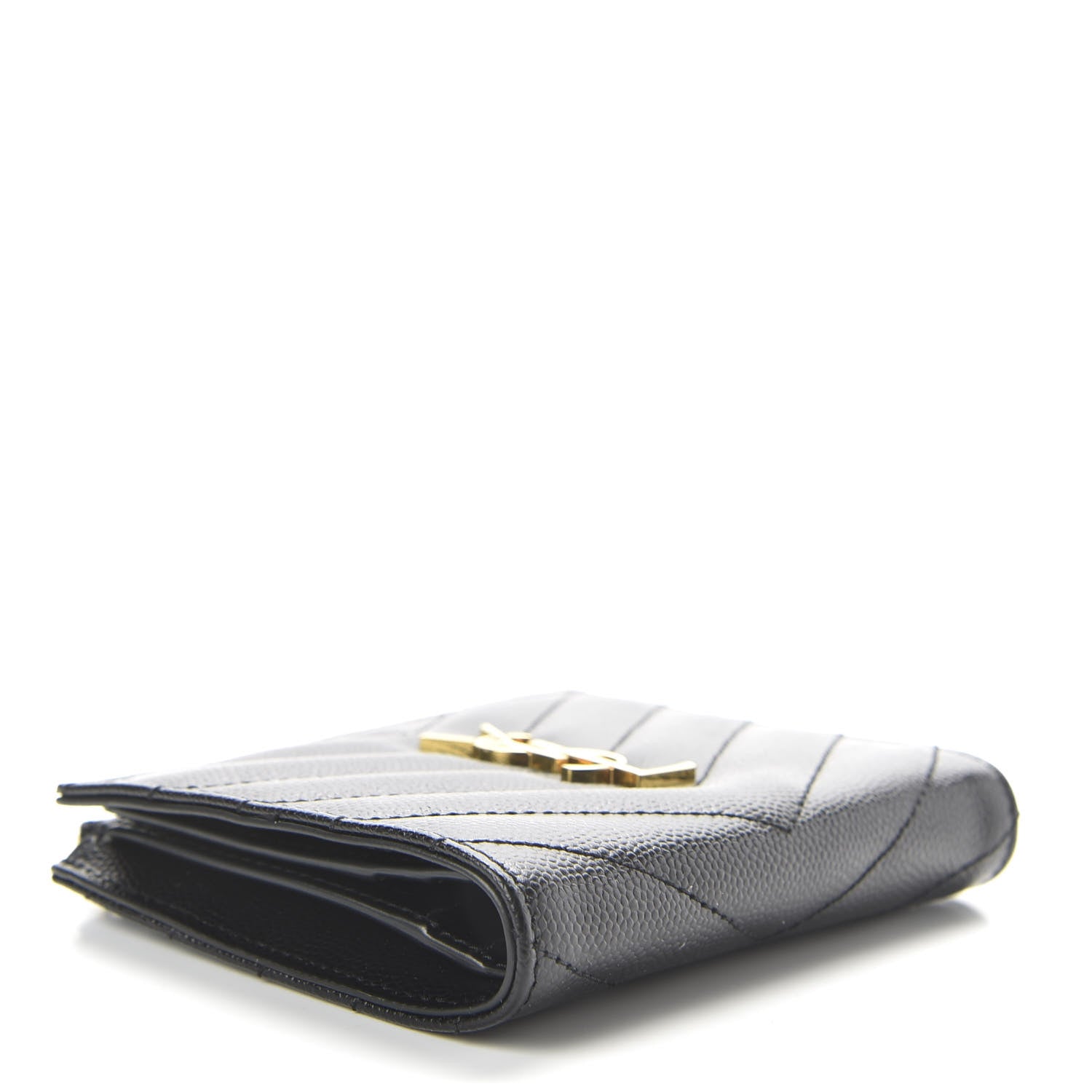 Saint Laurent Grain De Poudre Matelasse Chevron Monogram Zipped Card Case Black 4 of 7