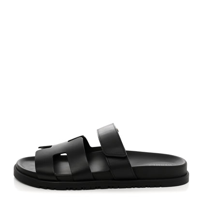 Hermes Calfskin Womens Chypre Sandals 40.5 Black 1 of 9