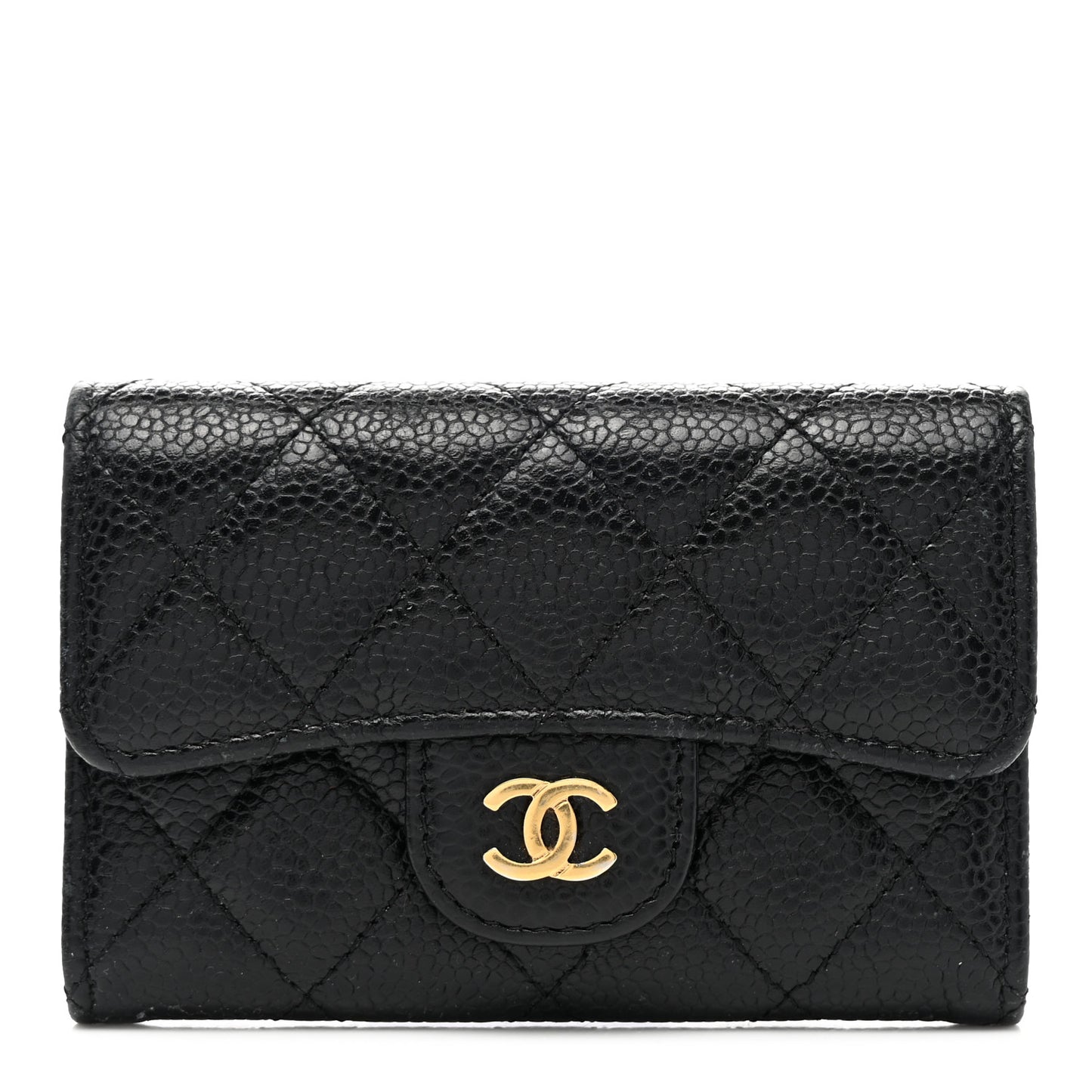 Caviar Quilted Flap Card Holder Black