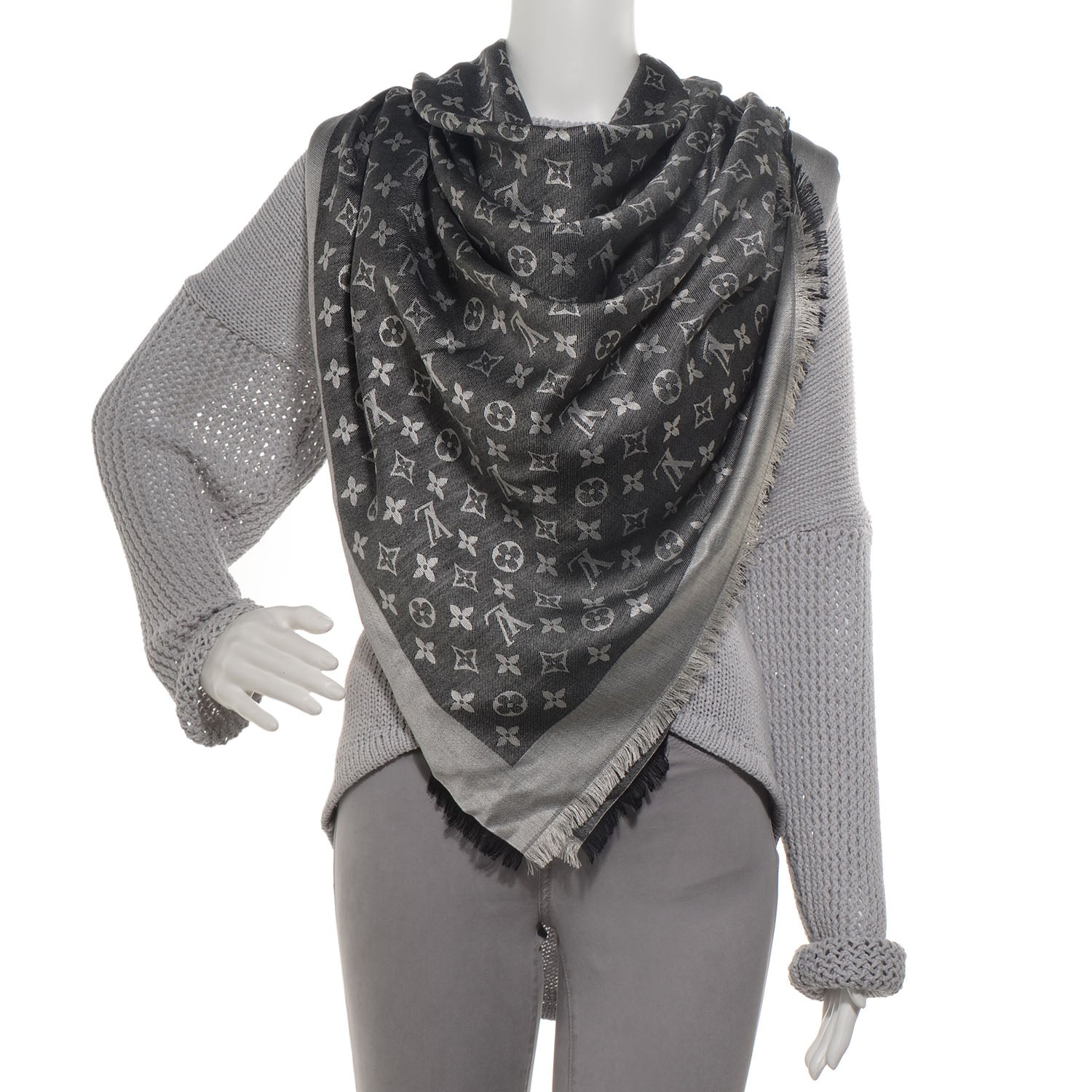Louis Vuitton Silk Wool Monogram Denim Shawl Black 2 of 5