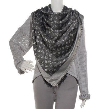 Louis Vuitton Silk Wool Monogram Denim Shawl Black 2 of 5
