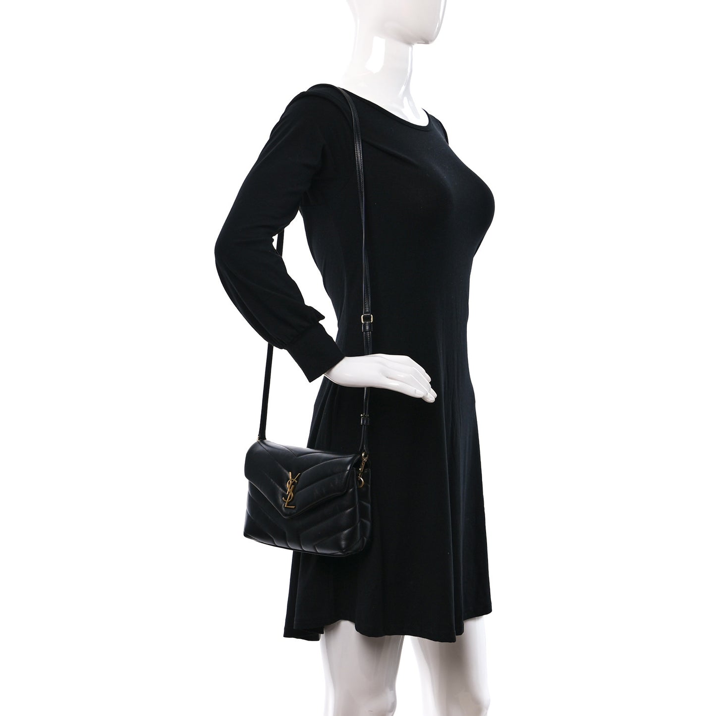 Calfskin Y Quilted Monogram Toy Loulou Crossbody Bag Black