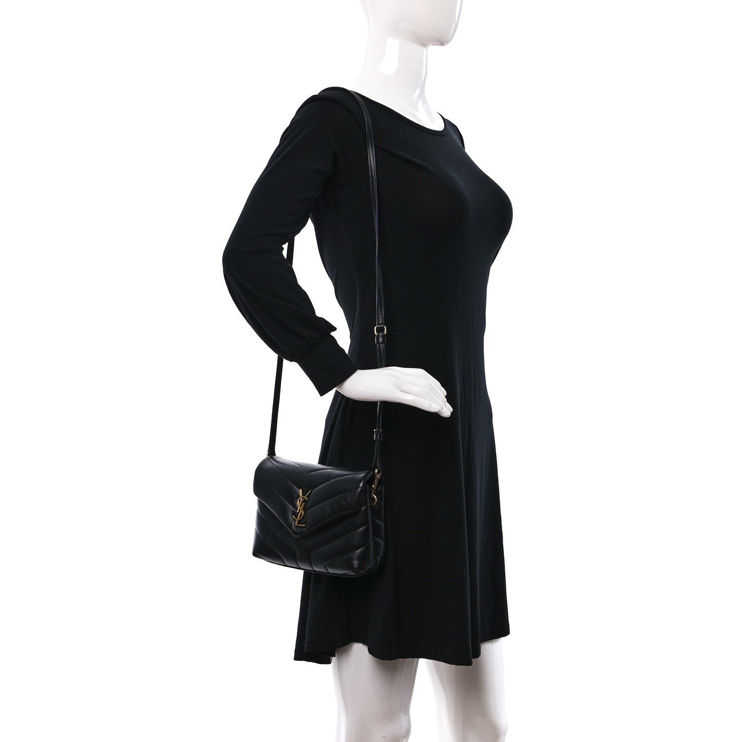 Saint Laurent Calfskin Y Quilted Monogram Toy Loulou Crossbody Bag Black 2 of 10