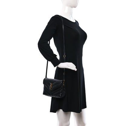 Saint Laurent Calfskin Y Quilted Monogram Toy Loulou Crossbody Bag Black 2 of 10