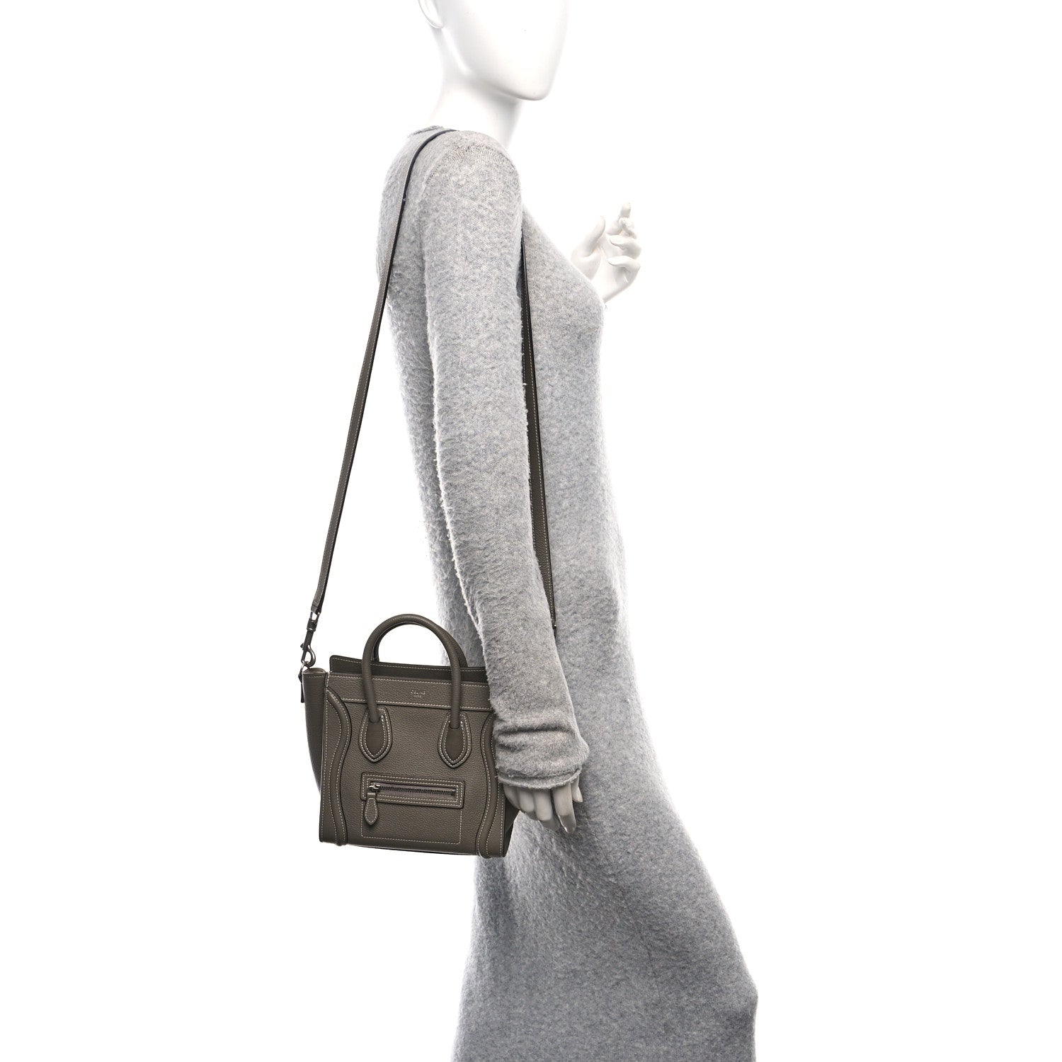 Celine Drummed Calfskin Nano Luggage Souris 2 of 15