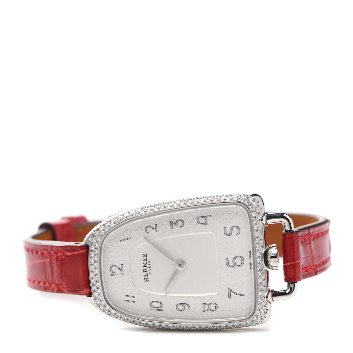 Hermes Stainless Steel Alligator Diamond Bezel 26mm Galop Quartz Watch Braise 2 of 5