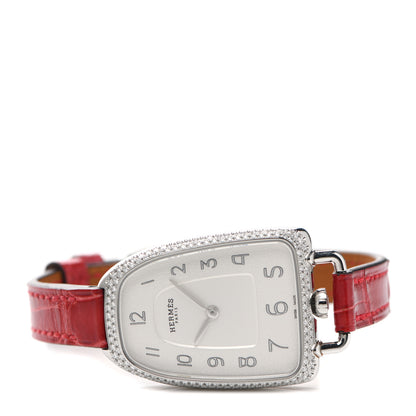 Hermes Stainless Steel Alligator Diamond Bezel 26mm Galop Quartz Watch Braise 2 of 5