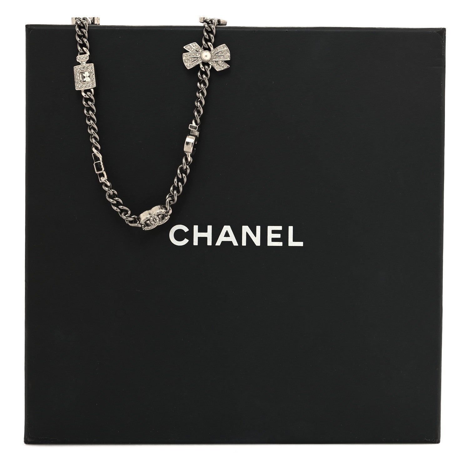 Chanel Ruthenium Crystal Chain CC Lucky Charms Choker Silver 5 of 5