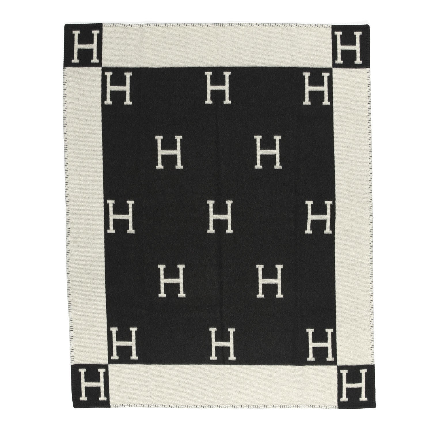 Hermes Wool Cashmere Avalon Blanket Ecru Gris Fonce 1 of 2