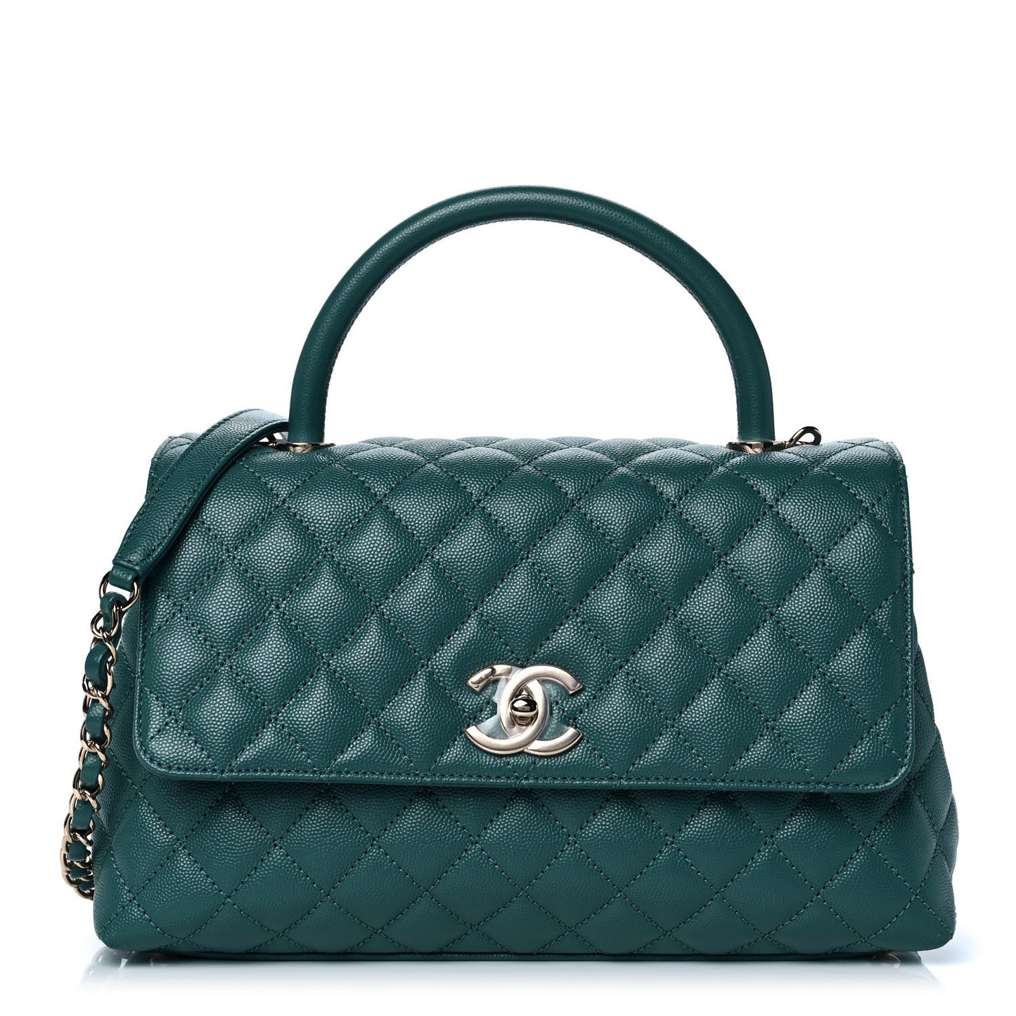 Caviar Quilted Small Coco Handle Flap Green