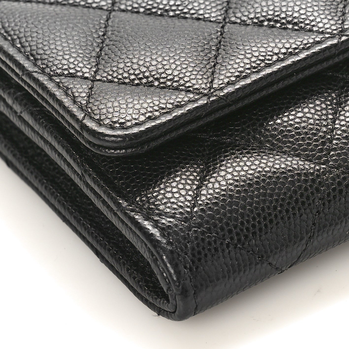 Caviar Quilted Crystal CC Large Gusset Flap Wallet Black