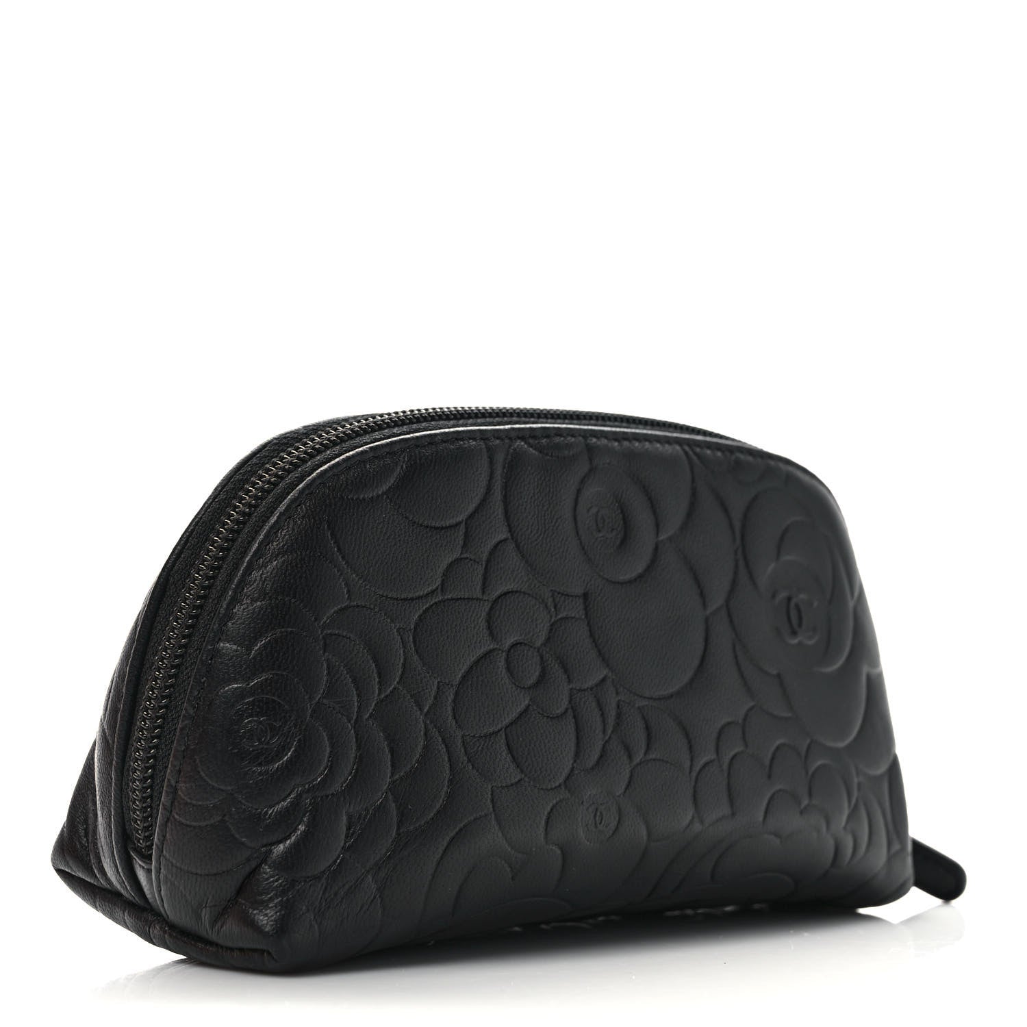 Chanel Lambskin Camellia Embossed Cosmetic Case Black 3 of 8