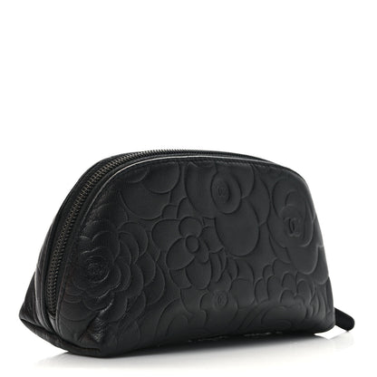 Chanel Lambskin Camellia Embossed Cosmetic Case Black 3 of 8