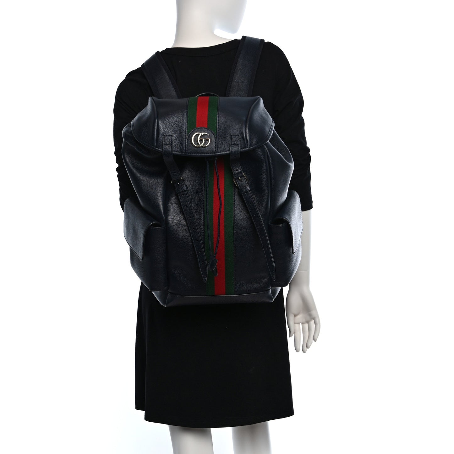 Grained Calfskin Medium Ophidia Double Buckle Backpack Blue