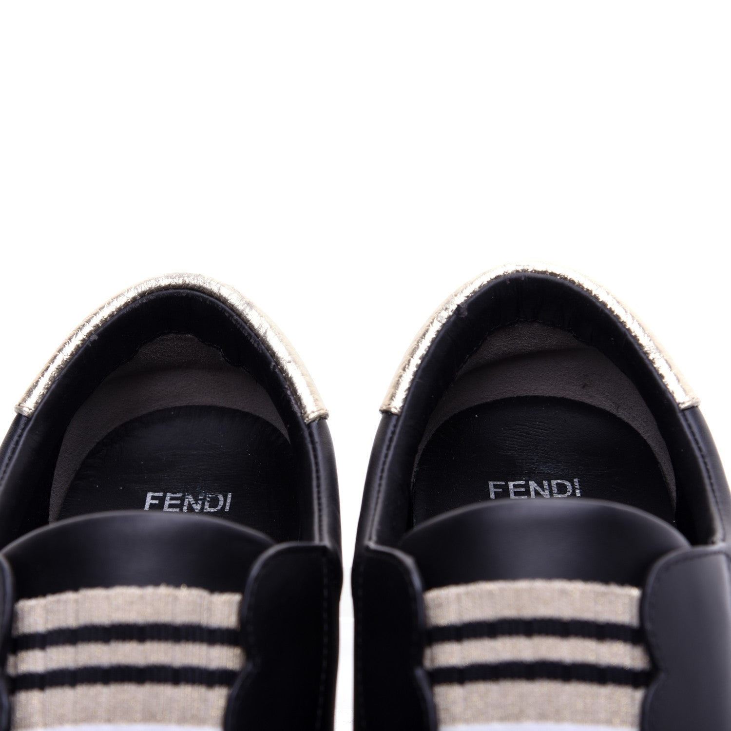 Fendi Vitello Lurex Rockoclick Slip On Sneakers 38.5 Black Gold 13 of 14